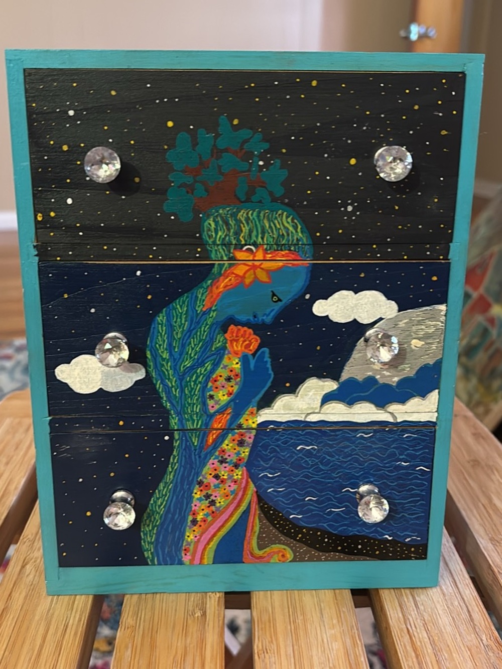 Mini Hand-Painted Boho Psychedelic Wood Chest